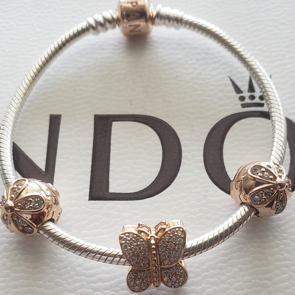 🦋Authentic Pandora ROSE BUTTERFLY BRACELET 4pc 🎁 SET